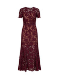 Self Portrait Women Burgundy Macramé Lace Belted Midi Dress