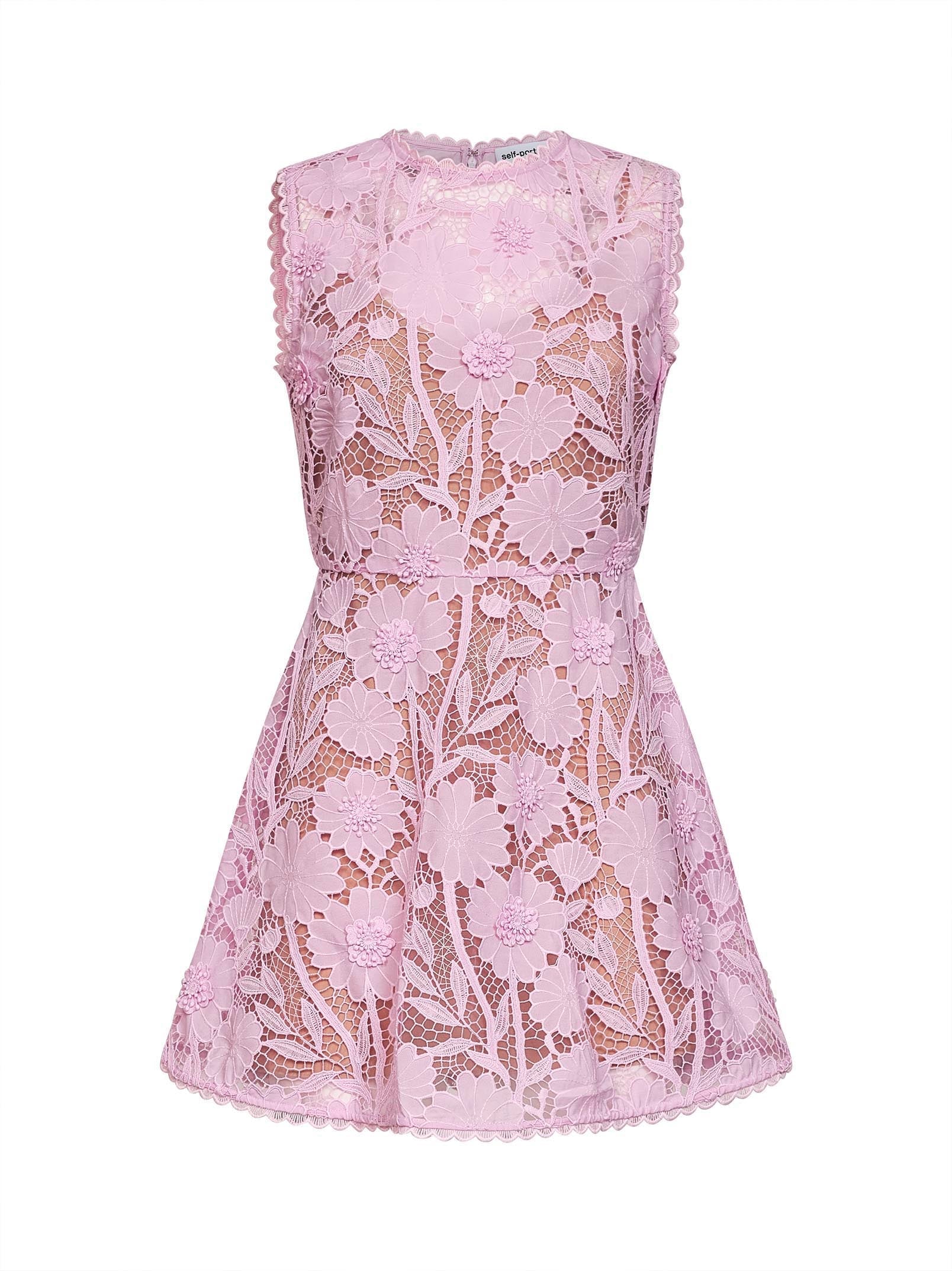 Self Portrait Women Pink Macramé Lace Mini Dress