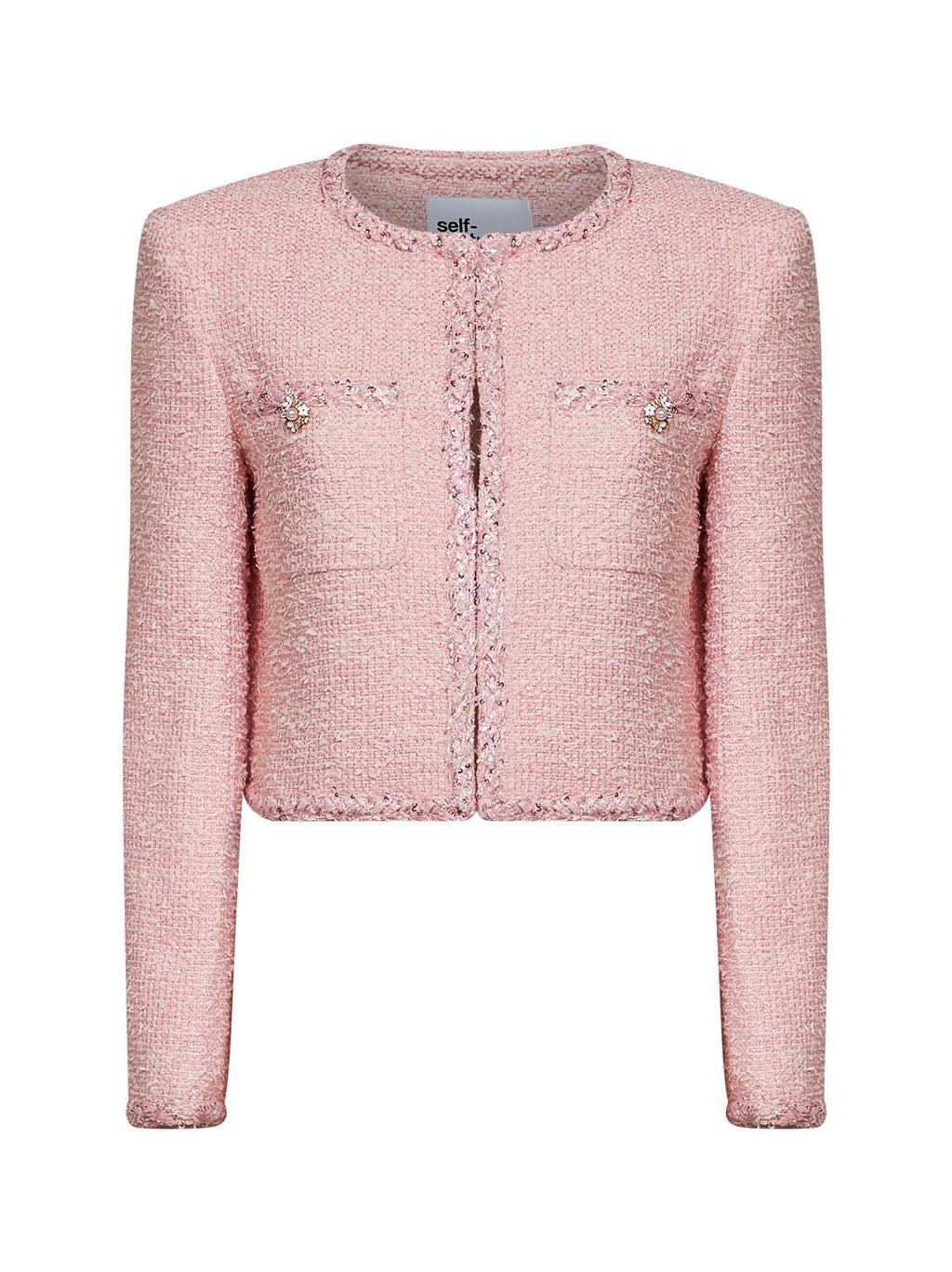 Self Portrait Women Pink Bouclé Jacket With Braided Trimmings