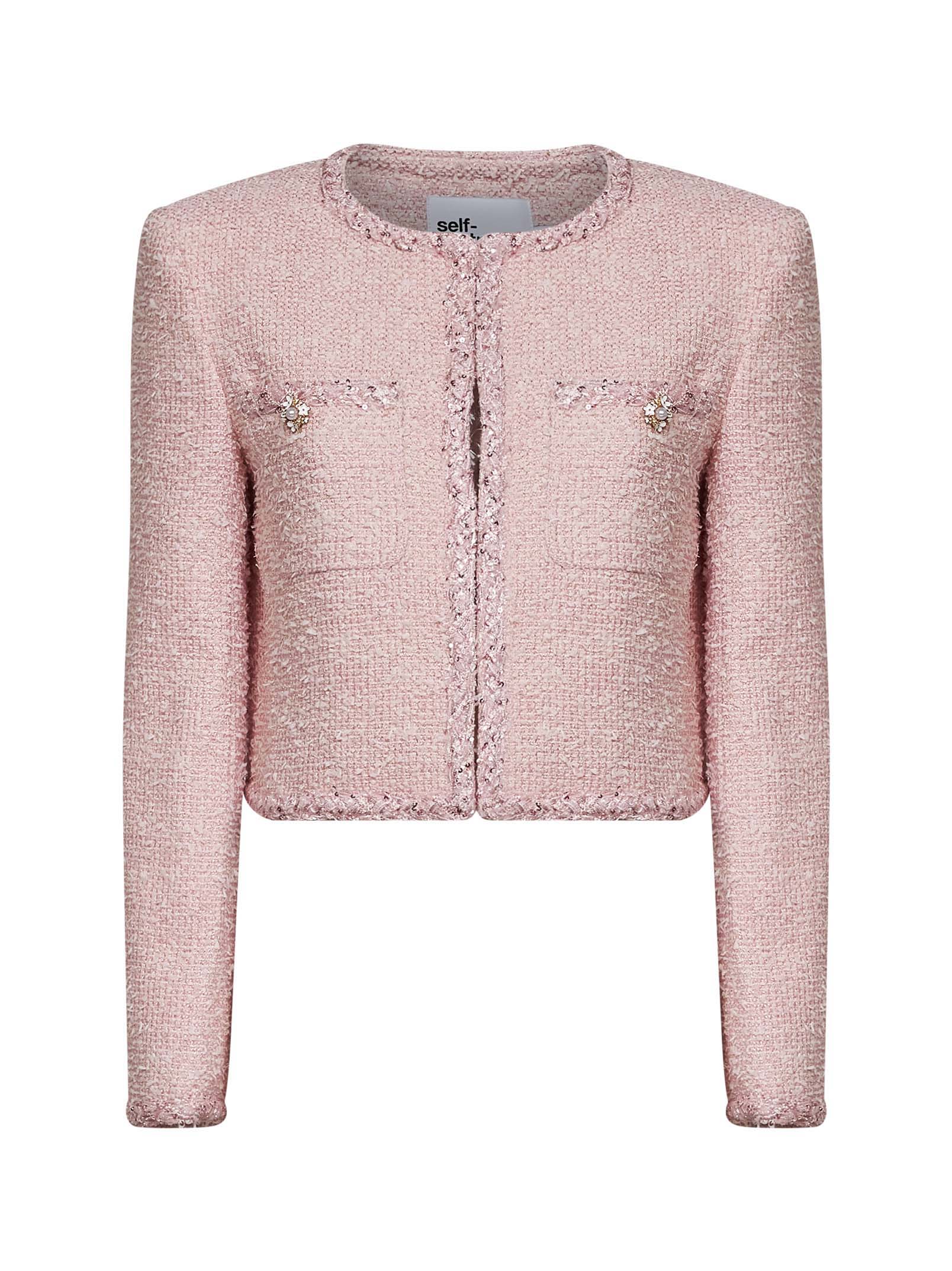 Self Portrait Women Pink Bouclé Jacket With Braided Trimmings