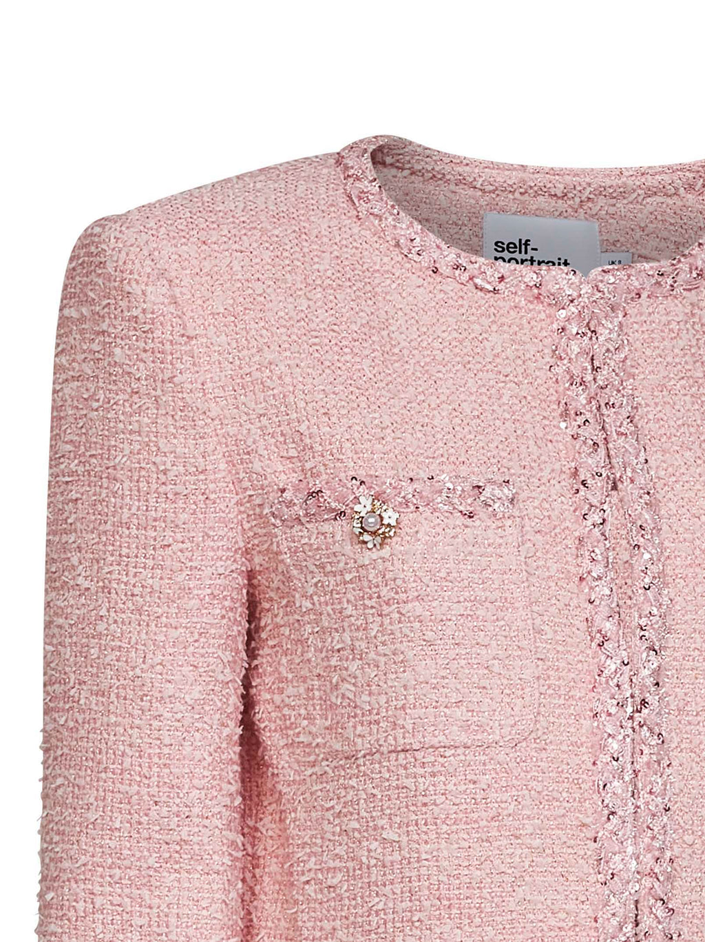 Self Portrait Women Pink Bouclé Jacket With Braided Trimmings