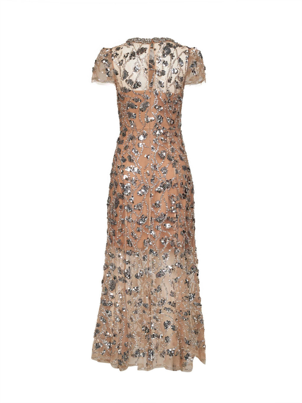 Self Portrait Women Silver Sequin-Embellished Tulle Midi Dress