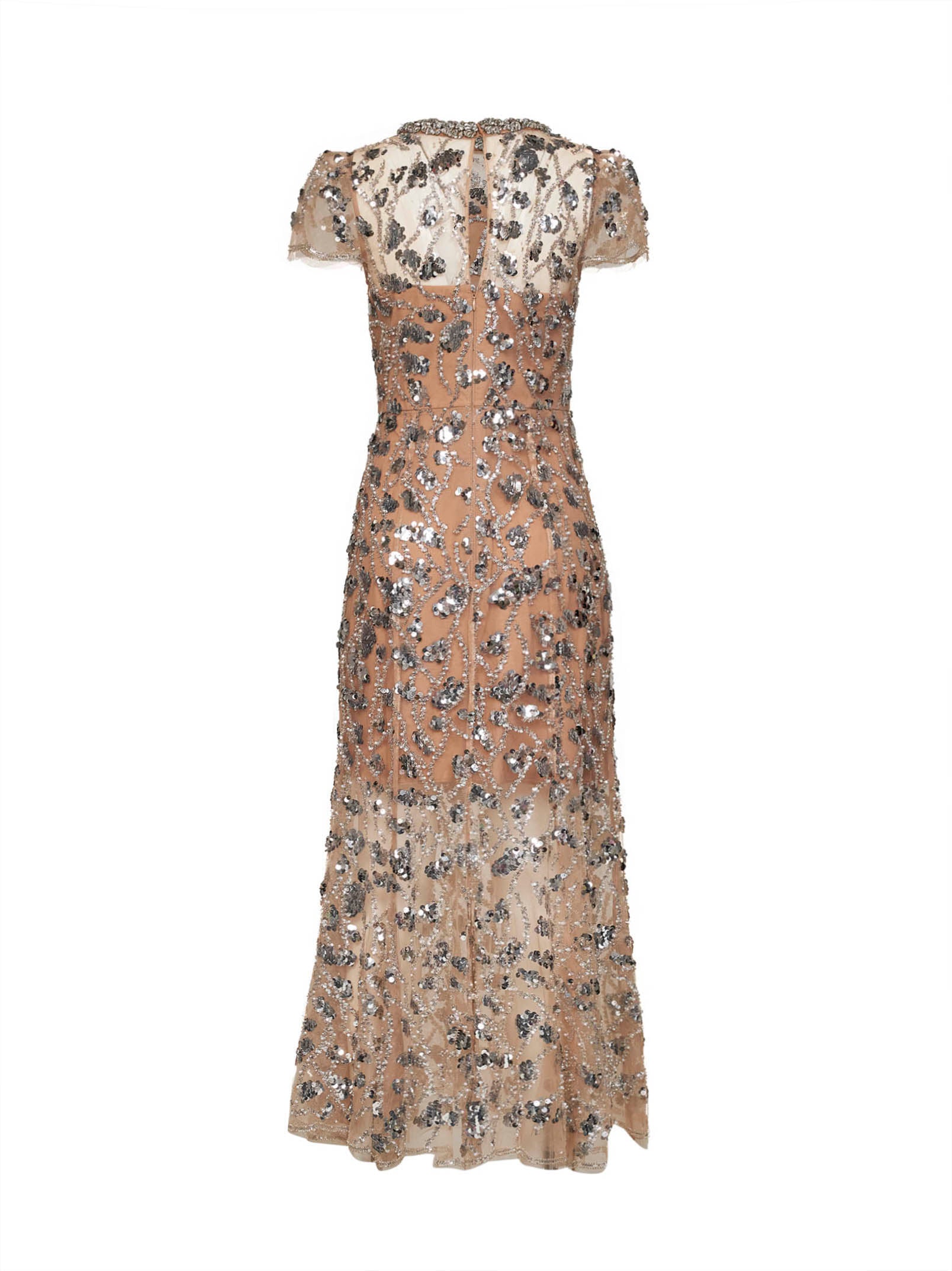 Self Portrait Women Silver Sequin-Embellished Tulle Midi Dress