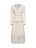 Self Portrait Women Cream Georgette And Bouclé Belted Midi Dress