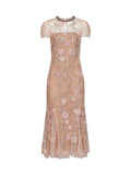 Self Portrait Women Pink Sequin Flower-Embroidered Tulle Midi Dress