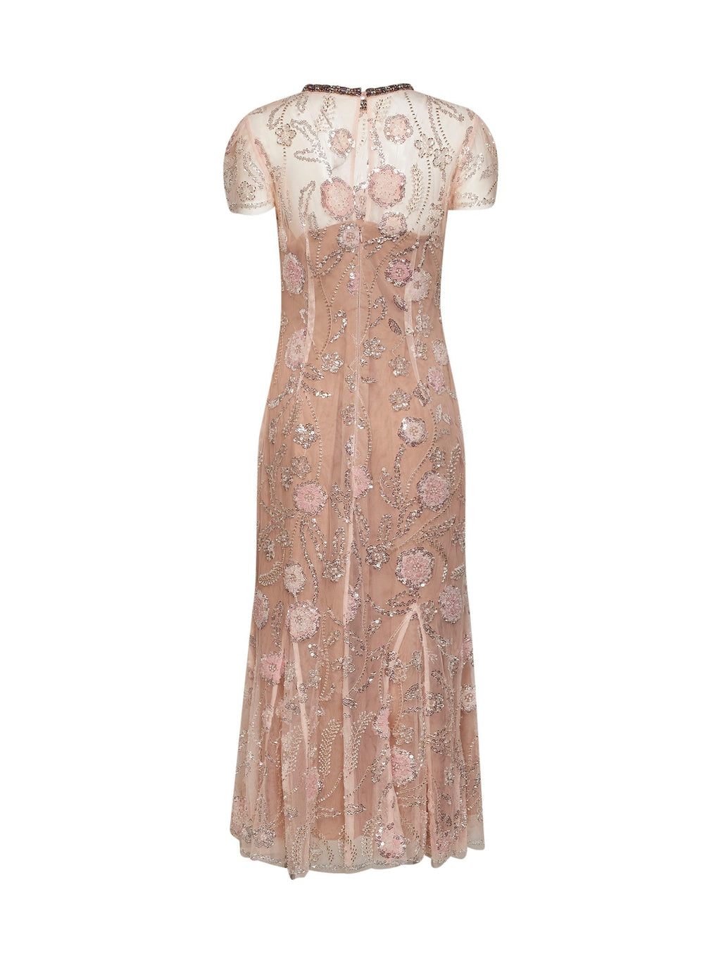 Self Portrait Women Pink Sequin Flower-Embroidered Tulle Midi Dress