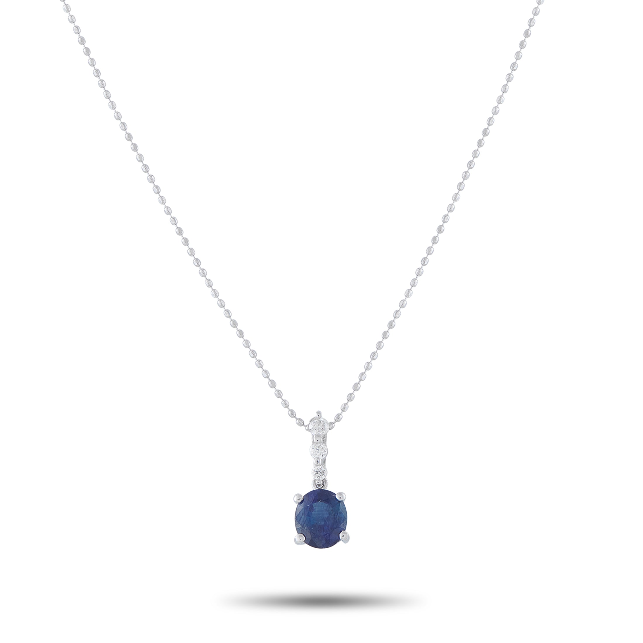 LB Exclusive 18K White Gold 0.10ct Diamond and Sapphire Pendant Necklace MF09-041426