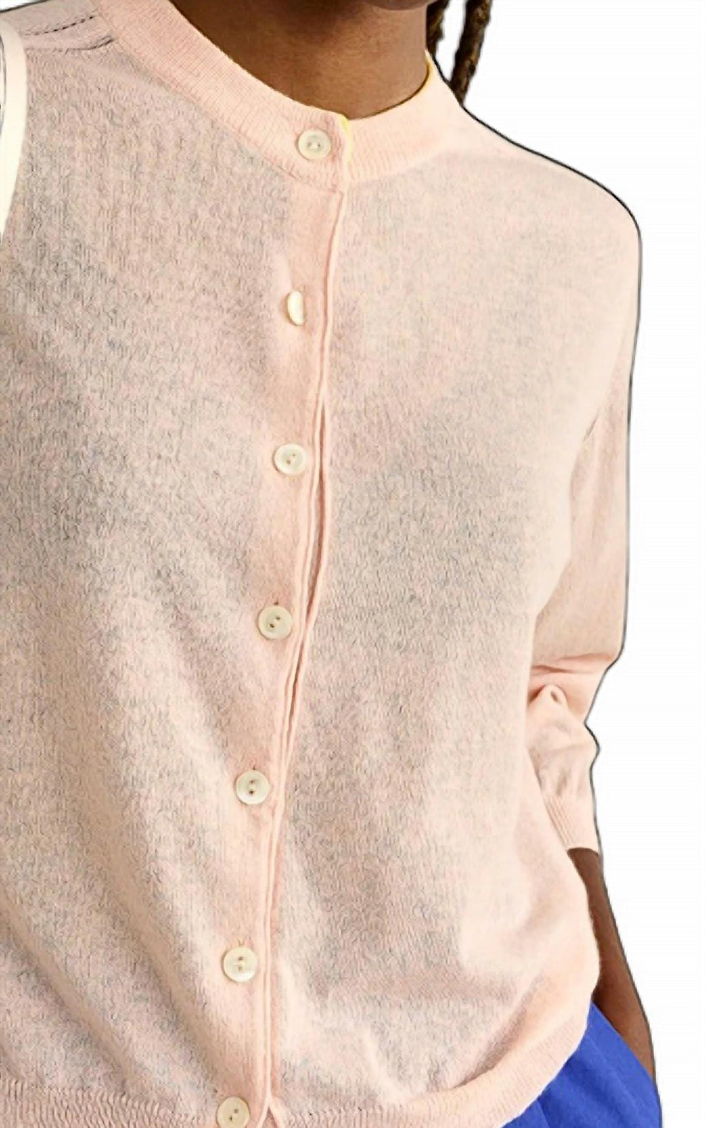 Neeta Button Up Crew Sweater Top In Light Rose