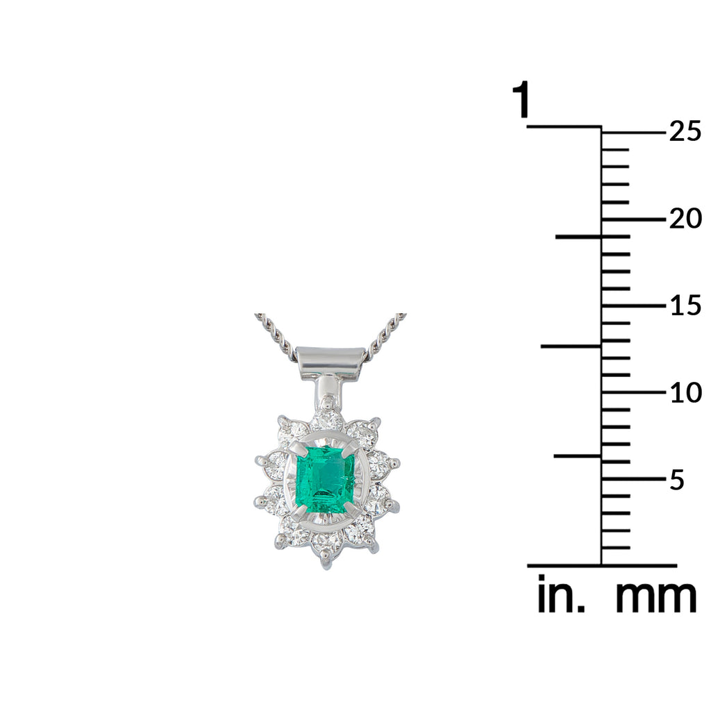 LB Exclusive Platinum 0.20ct Diamond and Emerald Pendant Necklace MF26-041326