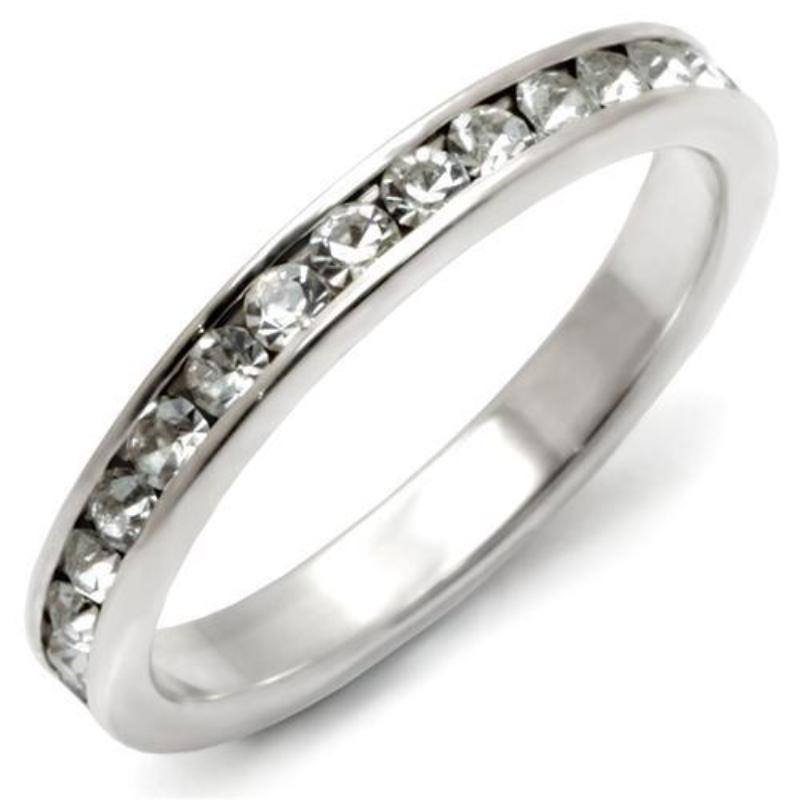 High-Polished 925 Sterling Silver Ring with Top Grade Crystal in Clear