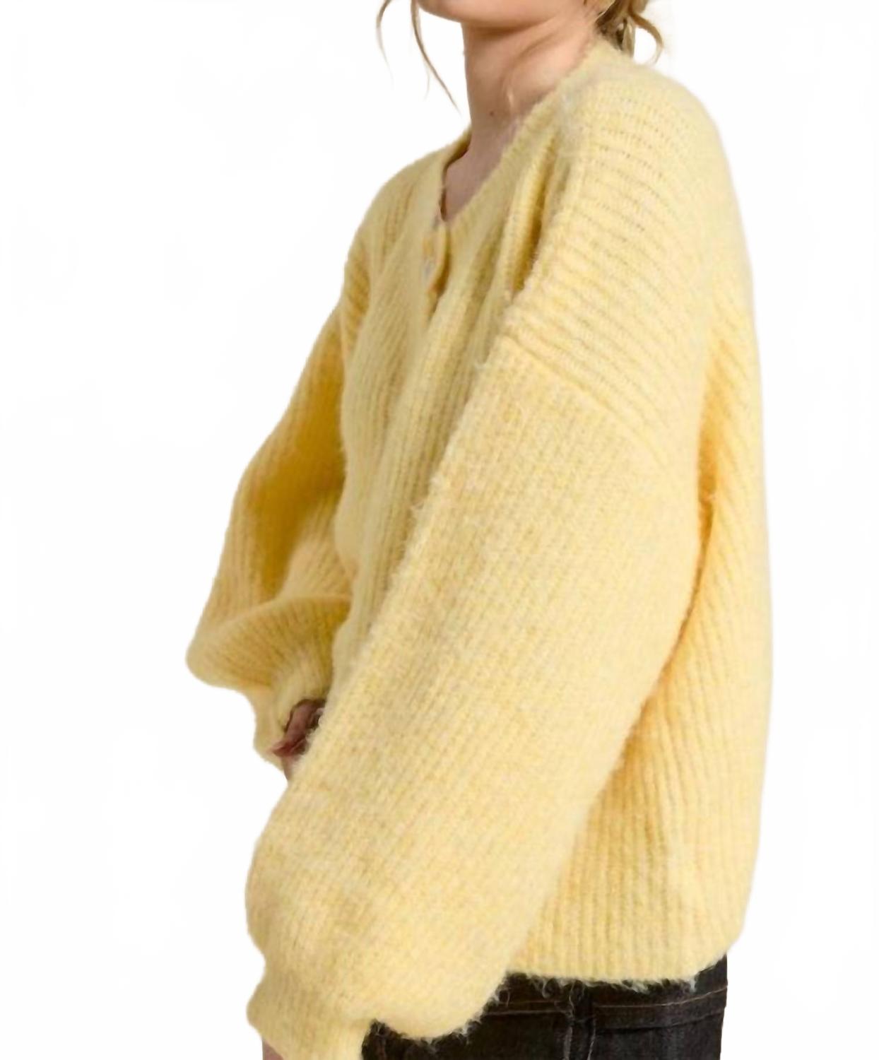 Balloon Sleeve Knit Cardigan In Yellow