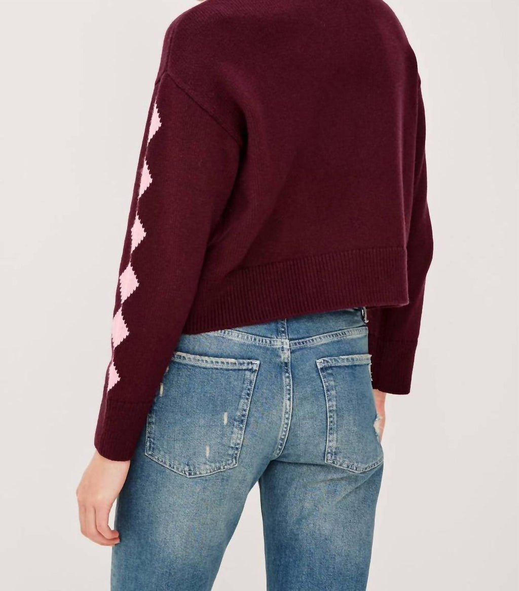 Mavie Floral Motifs Cardigan In Garnet Daisy