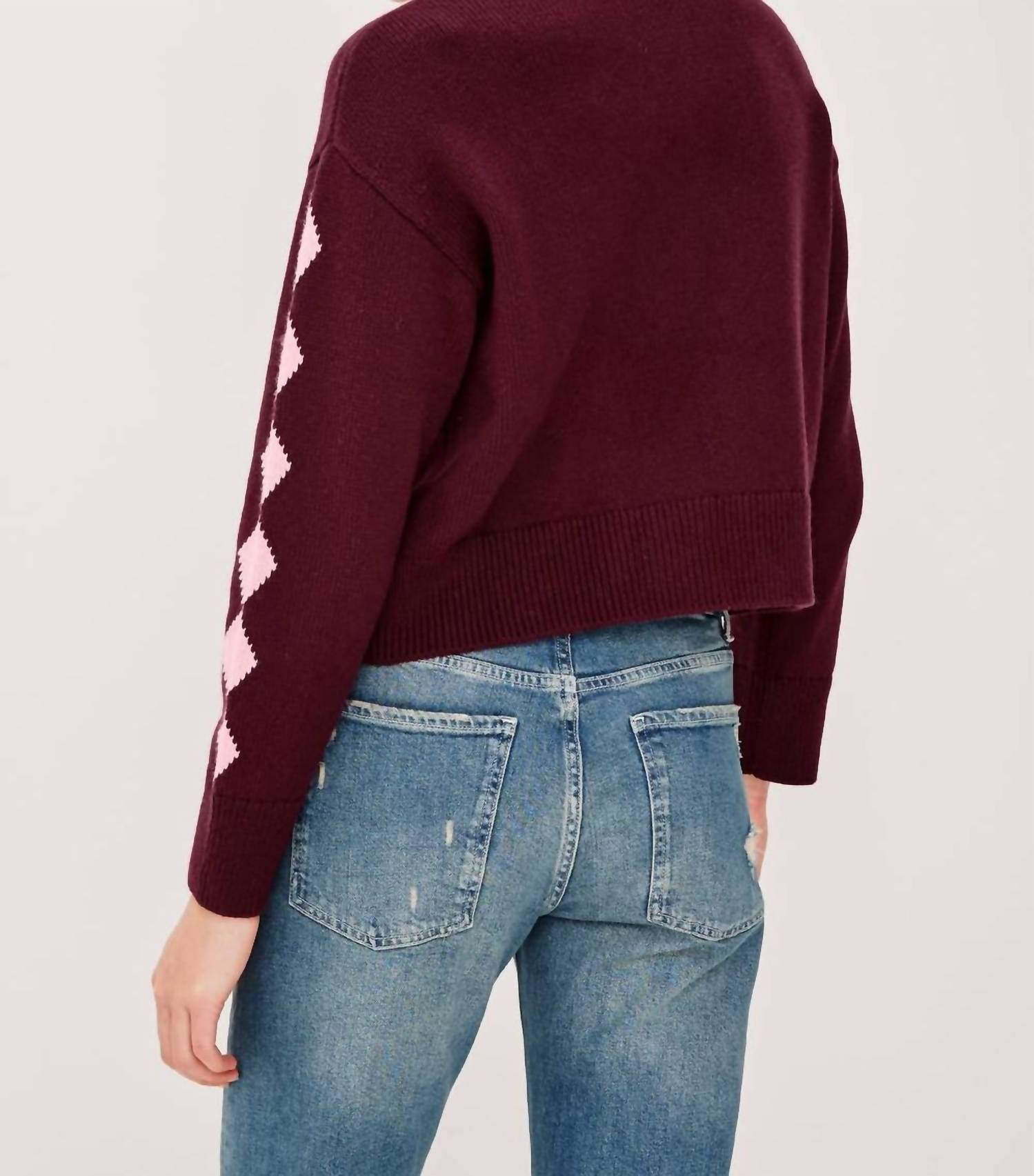 Mavie Floral Motifs Cardigan In Garnet Daisy