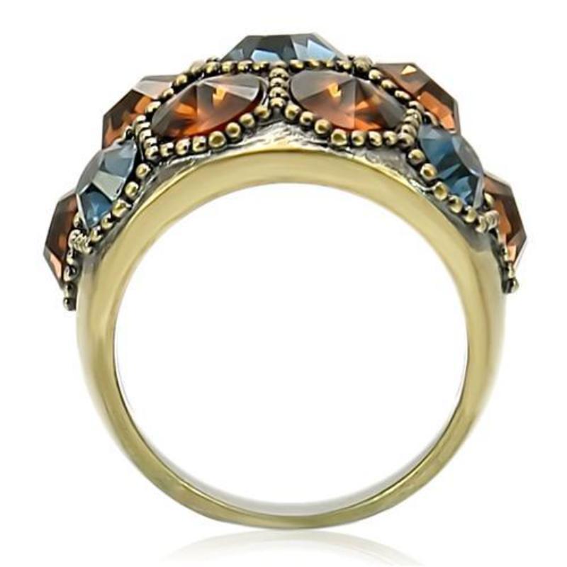 Antique Copper Brass Ring with Top Grade Crystal in Multi Color