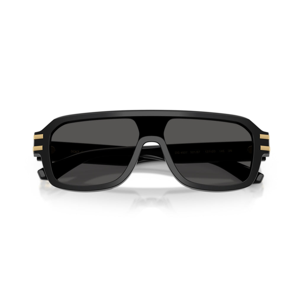 0Dg4507 Rectangular Black Acetate Sunglasses with Gold Accents