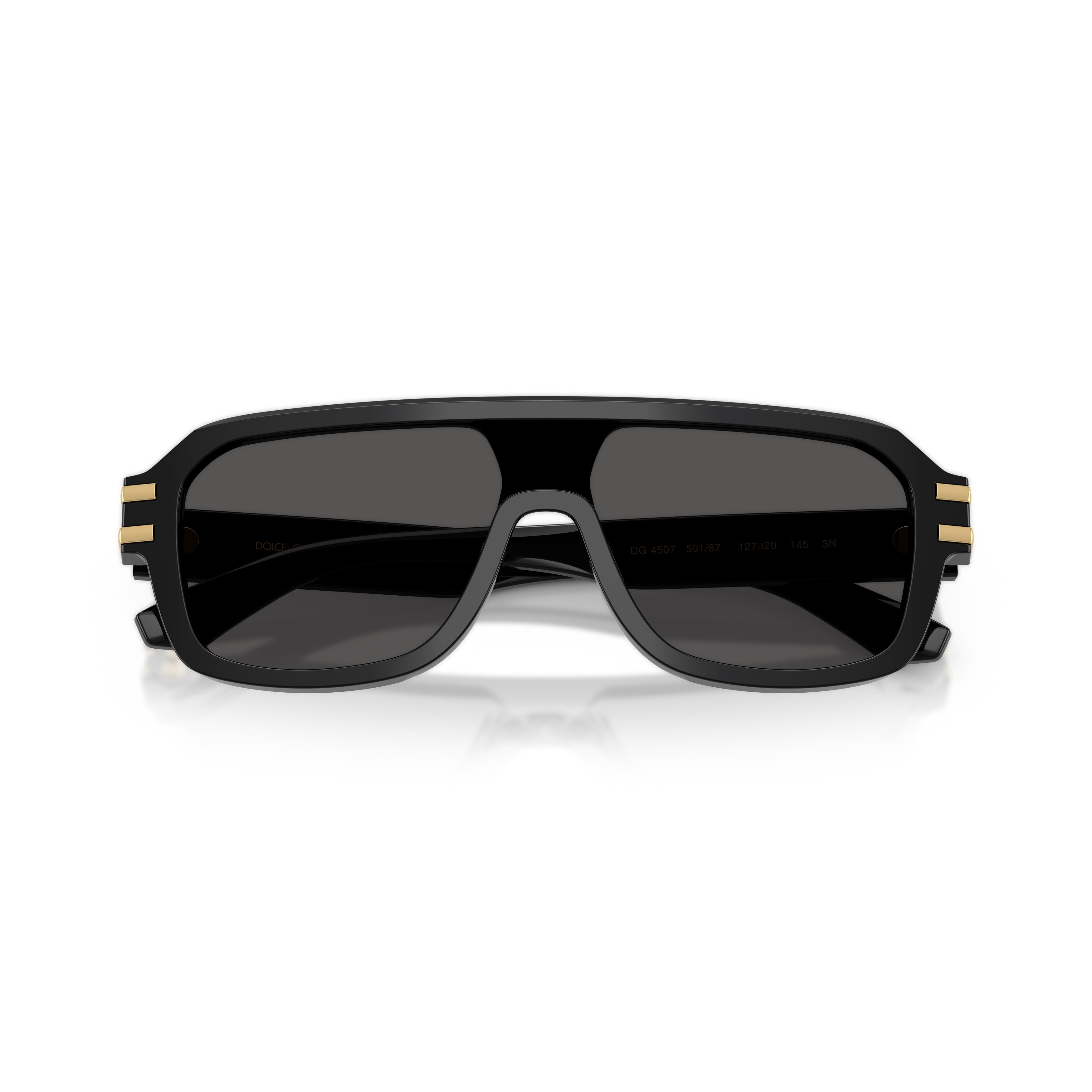 0Dg4507 Rectangular Black Acetate Sunglasses with Gold Accents