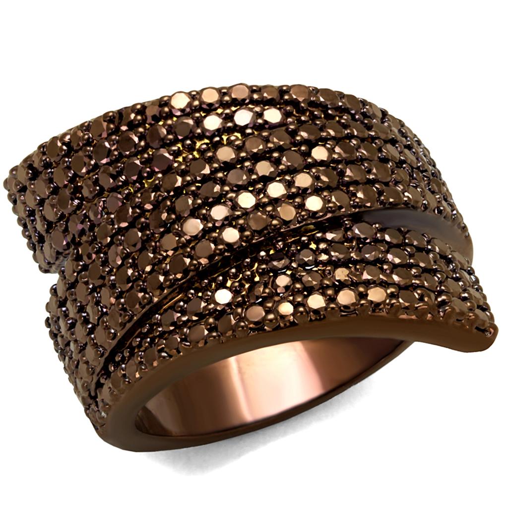 IP Coffee light Brass Ring with AAA Grade CZ in Light Coffee