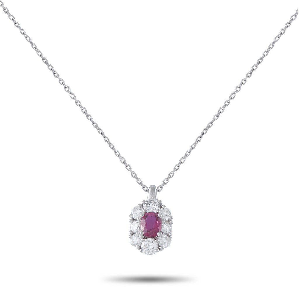 LB Exclusive 18K White Gold 1.09ct Diamond and Ruby Pendant Necklace MF25-041426