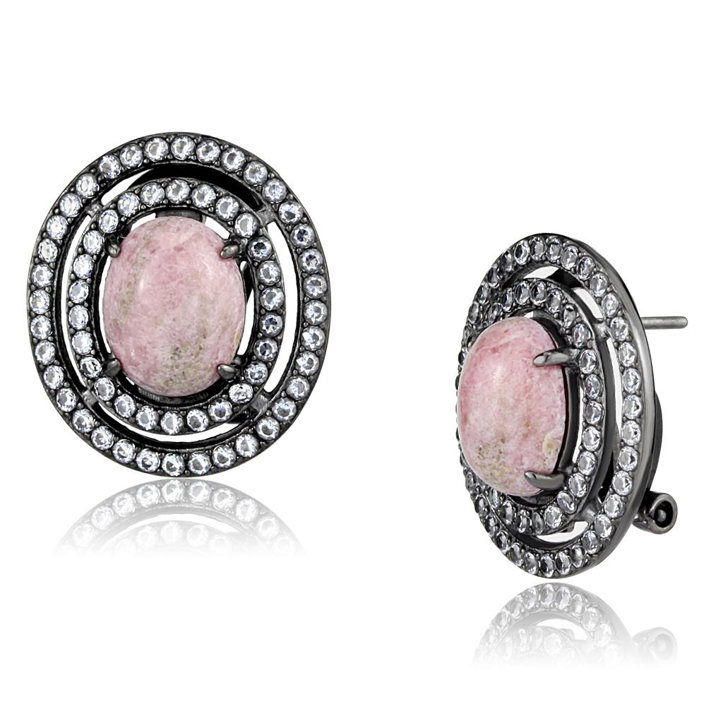 IP Light Black Stainless Steel Earrings with Semi-Precious Coral in Light Rose