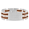Men's Steel Brushed Orange And Black Three Tone 24mm Link Flexible 8 " Bracelet