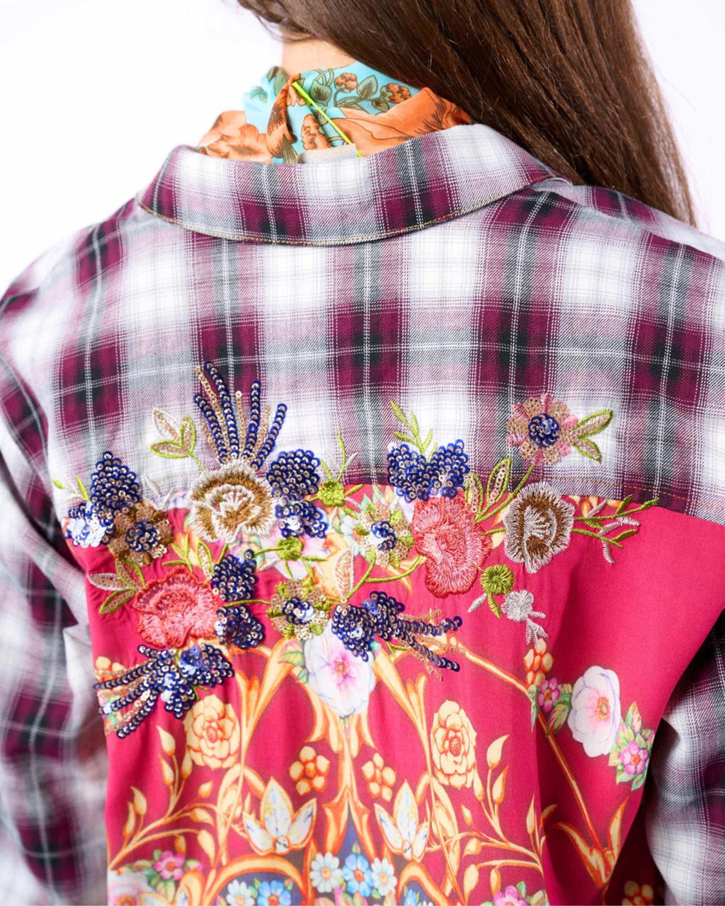 Alice Long Sleeve Button-Up Top In Off White/wine