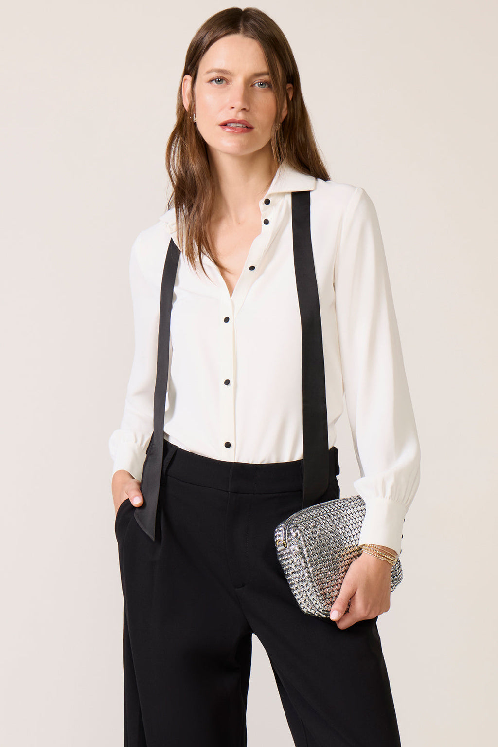Women's Quinn Crepe Satin Bow Shirt