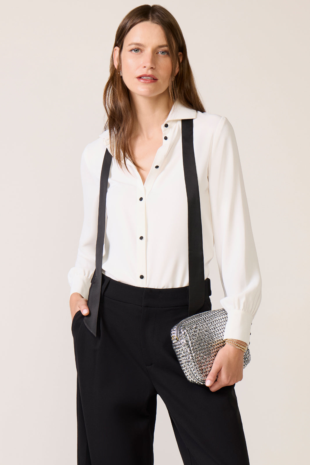 Women's Quinn Crepe Satin Bow Shirt
