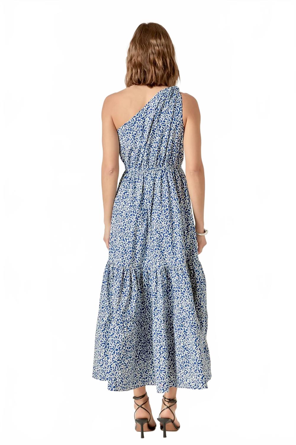 Print One Shoulder Maxi Dress In Blue