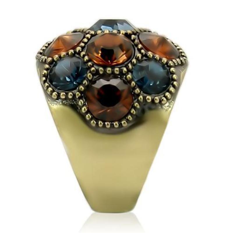 Antique Copper Brass Ring with Top Grade Crystal in Multi Color