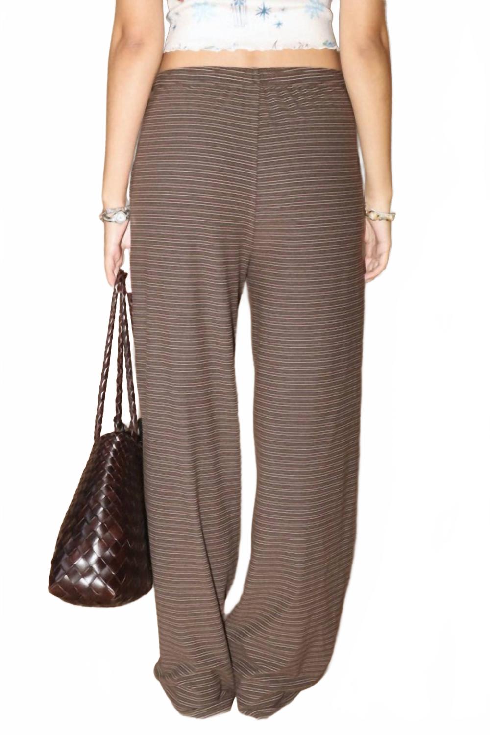Sweet And Certain Striped Drawstring Lounge Pants In Chocolate