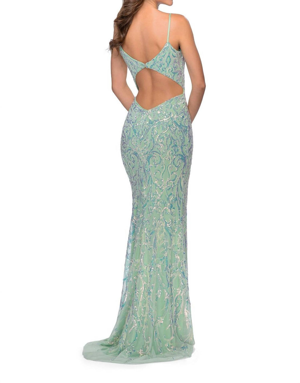 Floral Iridescent Sequin Prom Dress In Mint