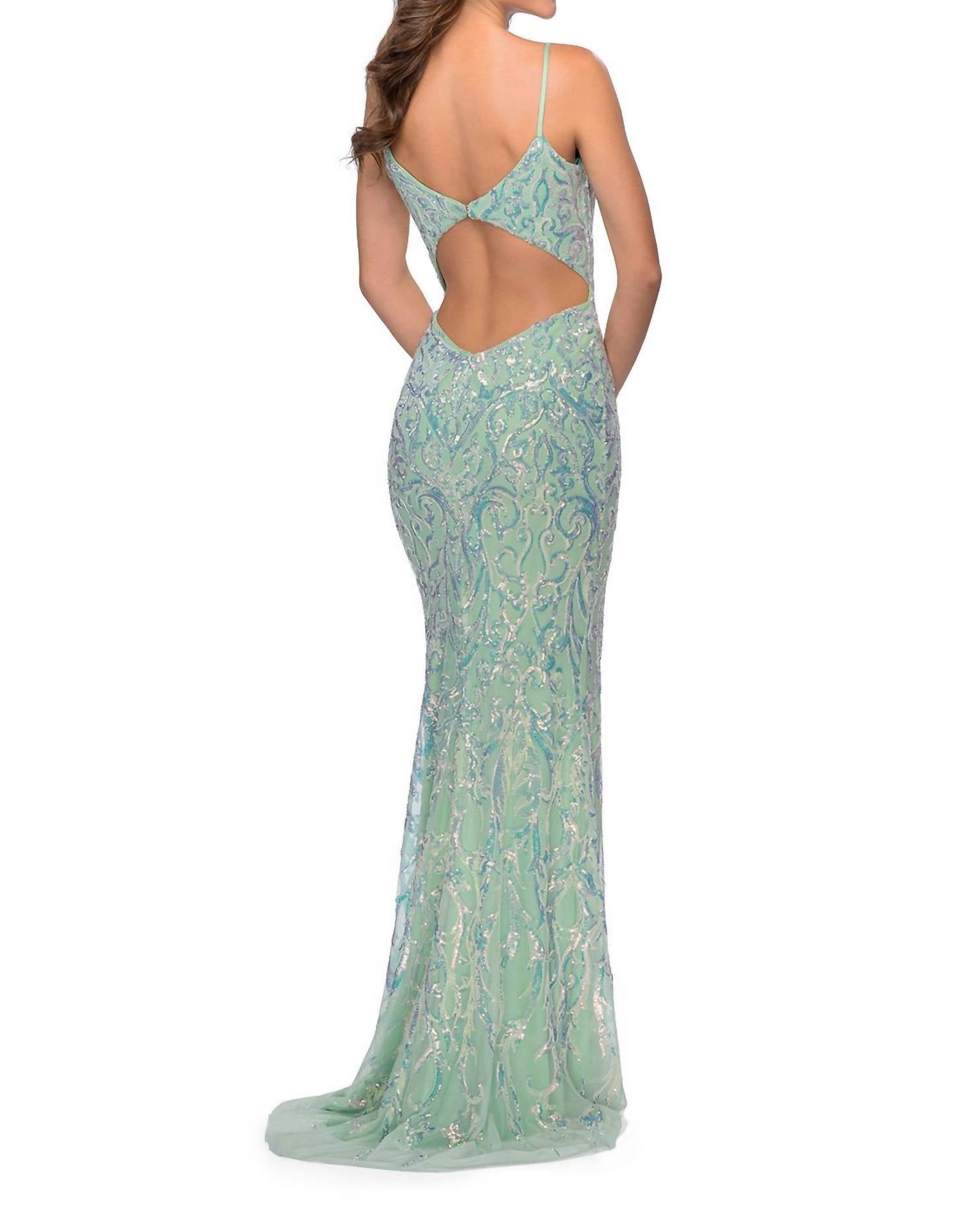 Floral Iridescent Sequin Prom Dress In Mint