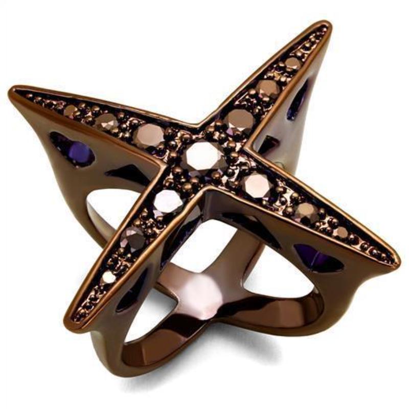IP Coffee light Brass Ring with AAA Grade CZ in Light Coffee