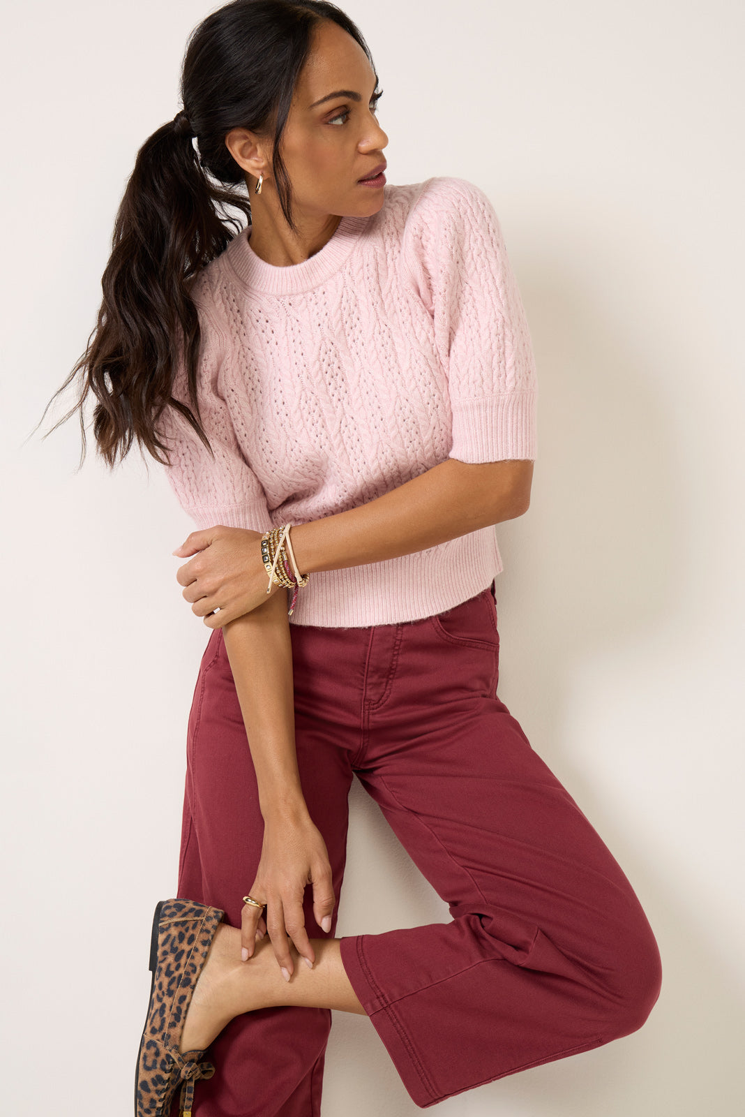 Women's Mason Puff Sleeve Cable Sweater Top