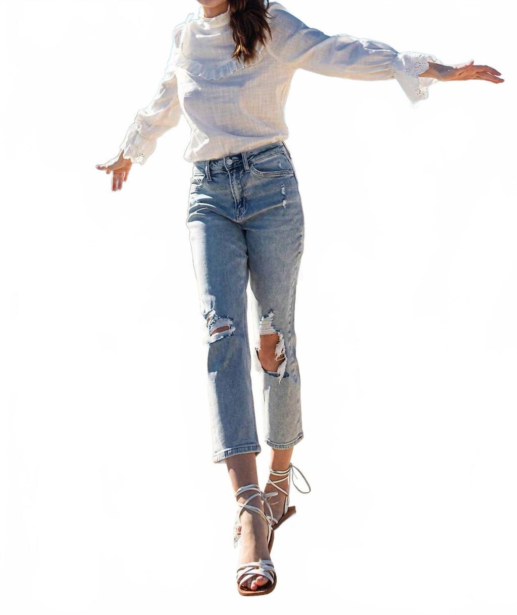 Ripped Stretch Mom Jean In Blue