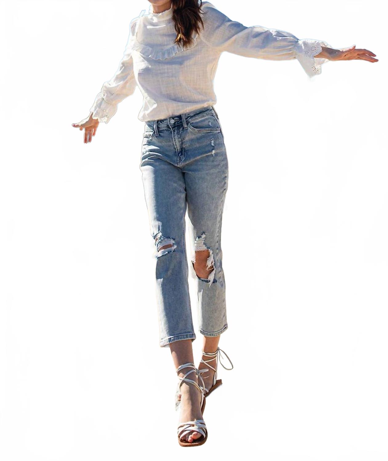 Ripped Stretch Mom Jean In Blue