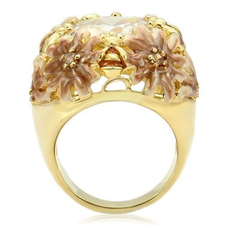 Matte Gold & Gold Brass Ring with AAA Grade CZ in Clear