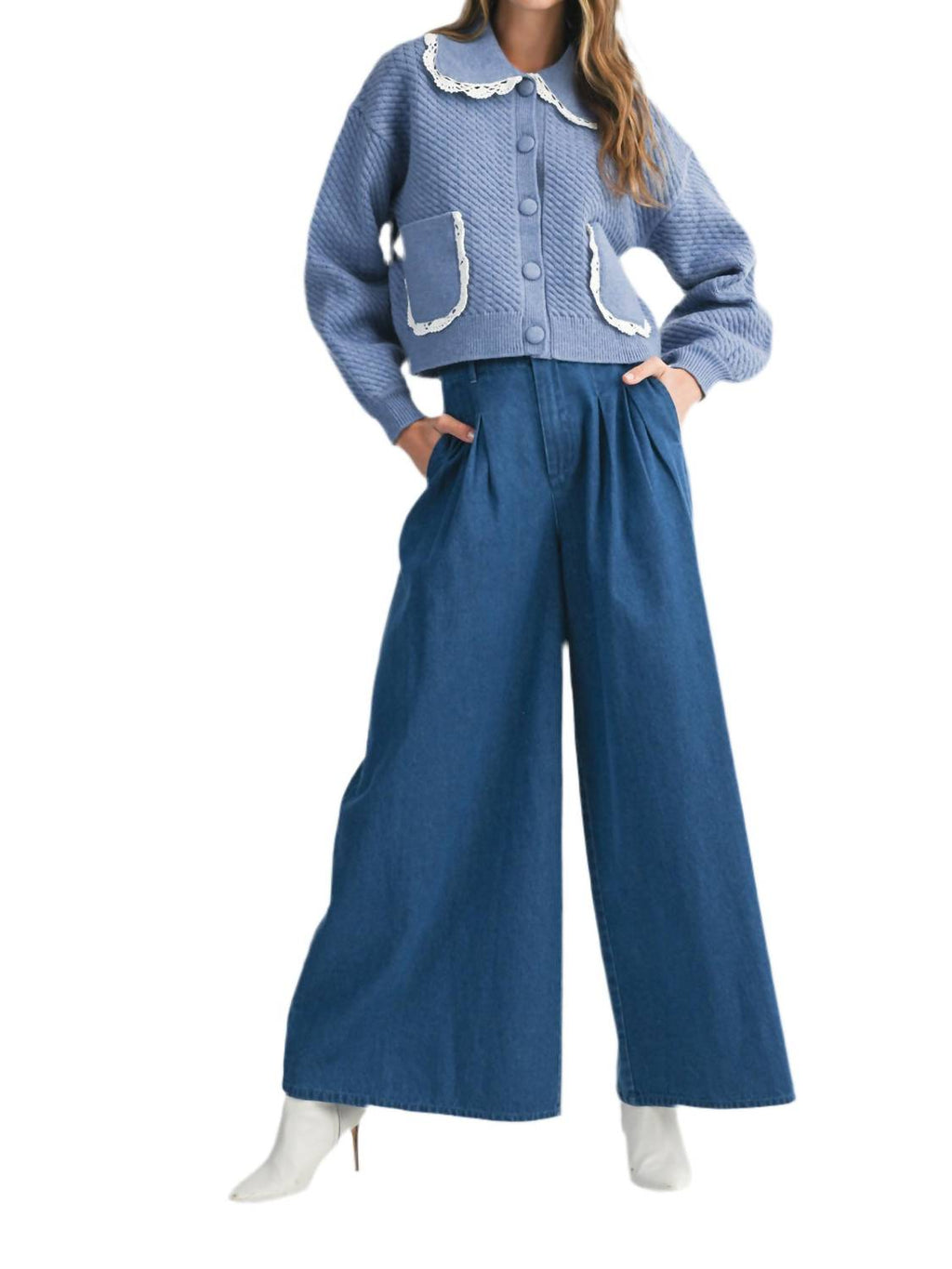 Wide Leg Denim Pants In Indigo