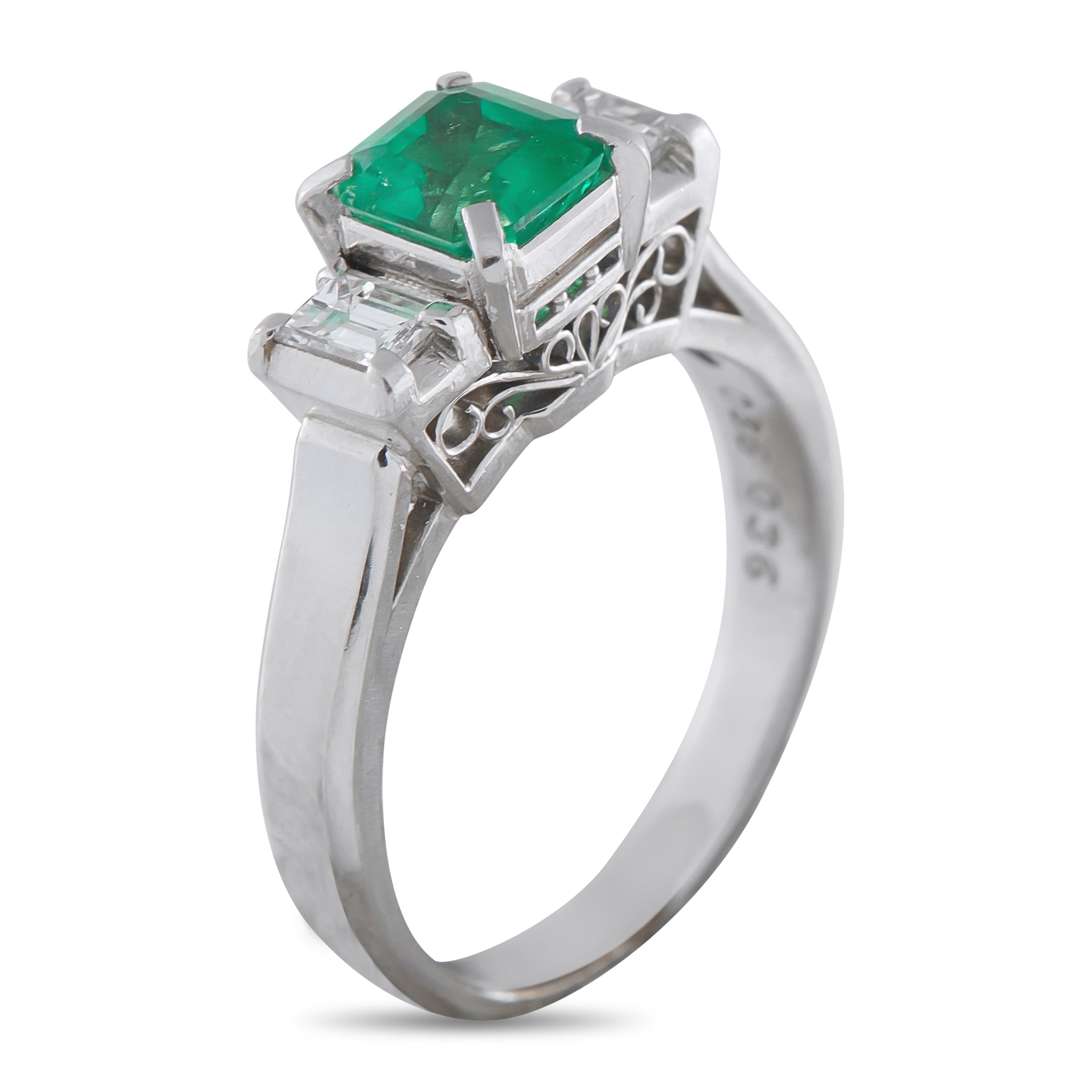 LB Exclusive Platinum 0.36ct Diamond and Emerald Ring MF14-041026