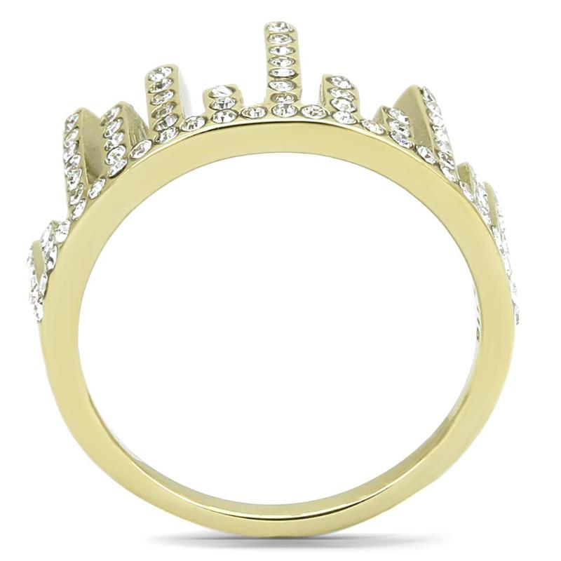 IP Gold(Ion Plating) Stainless Steel Ring with Top Grade Crystal in Clear