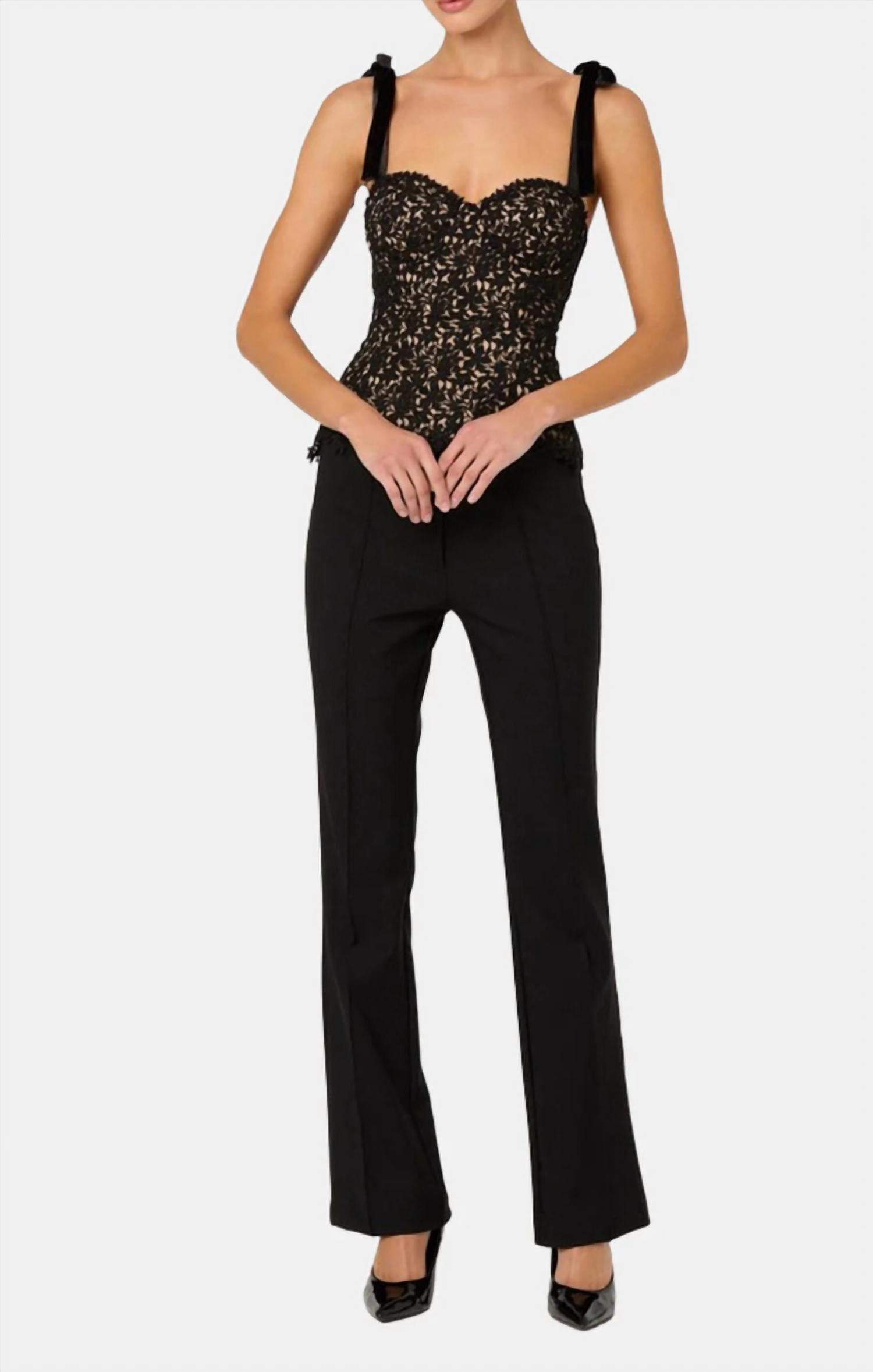 Donne Floral Lace Bustier Top In Black Nude