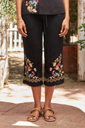 Viscose Embroidered Crop Pant In Black