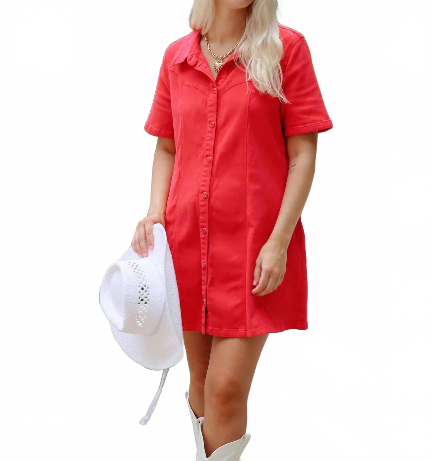 Love Me Denim Mini Dress In Watermelon