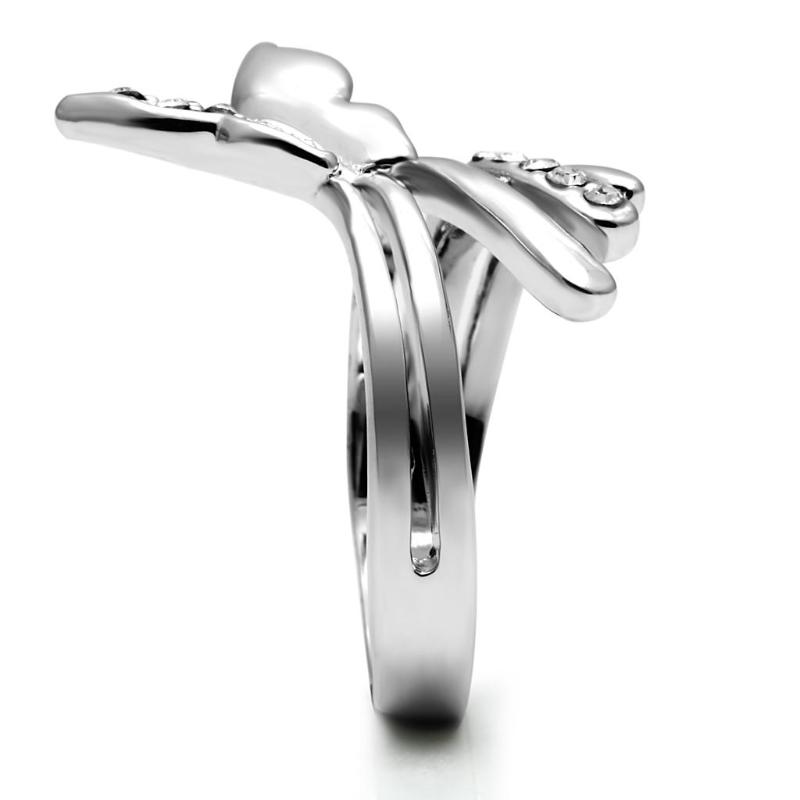 High polished (no plating) Stainless Steel Ring with AAA Grade CZ in Clear