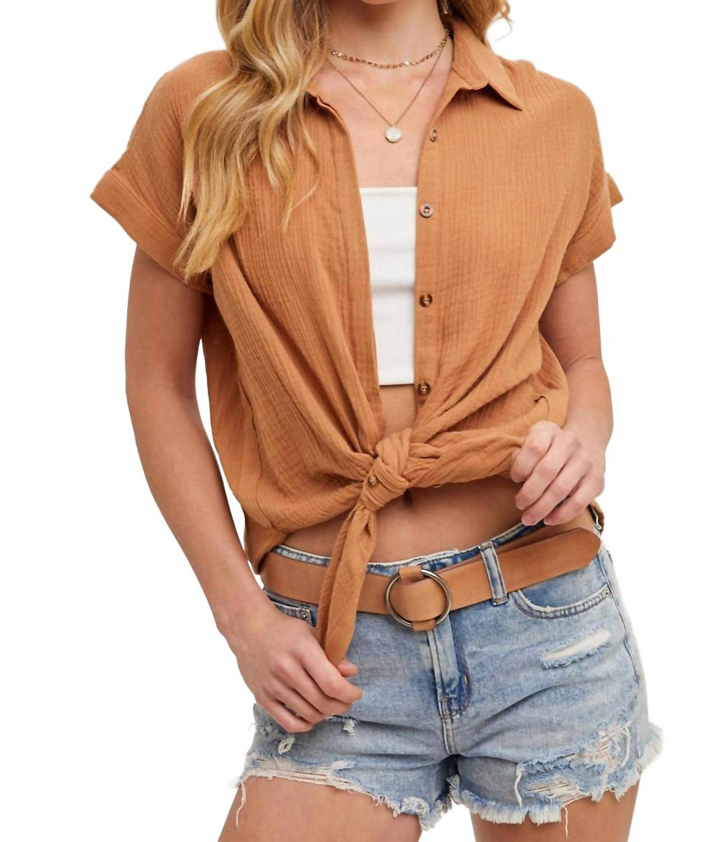 Essential Button Up Shirt In Camel