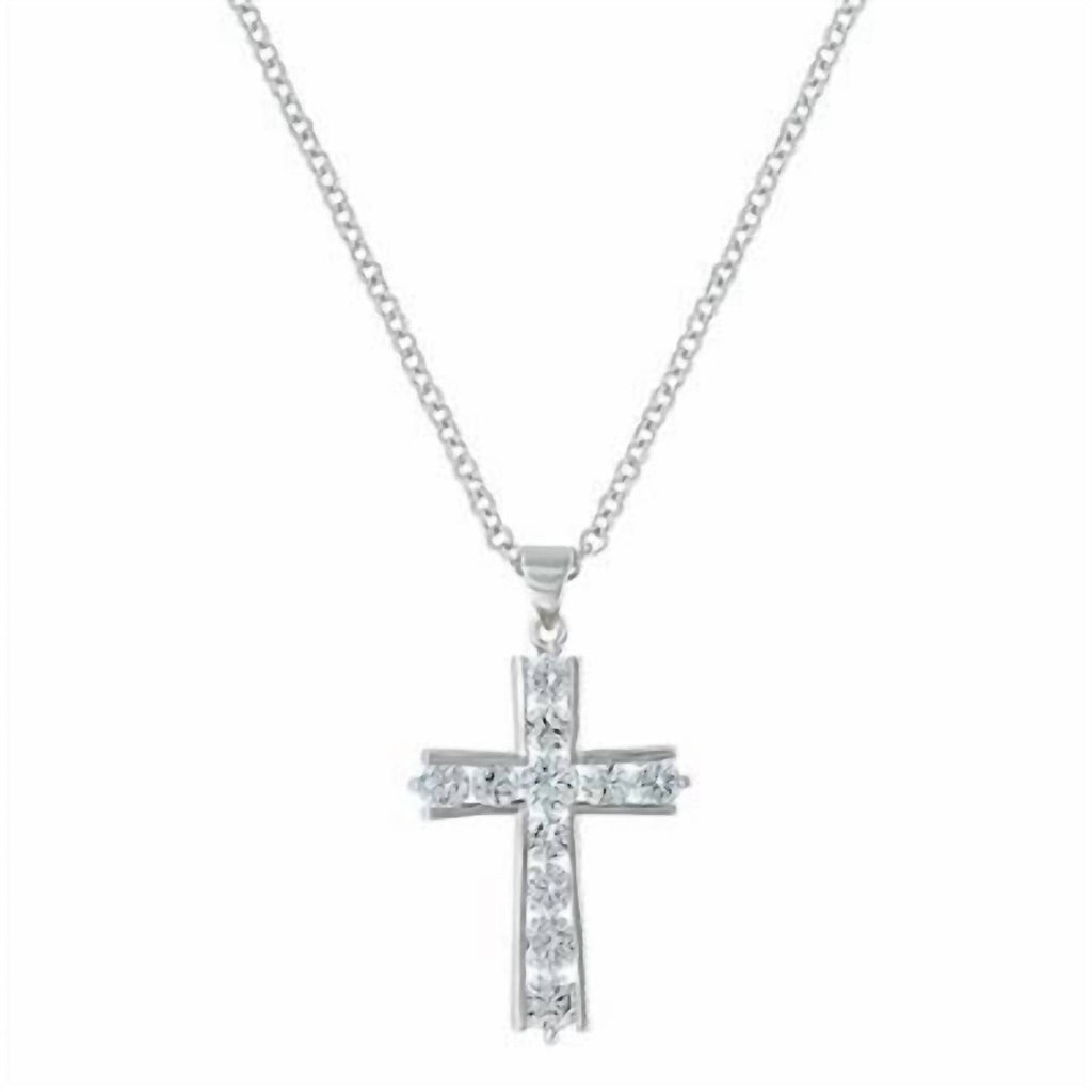 Women's Round Brilliance Cross Necklace In Silver