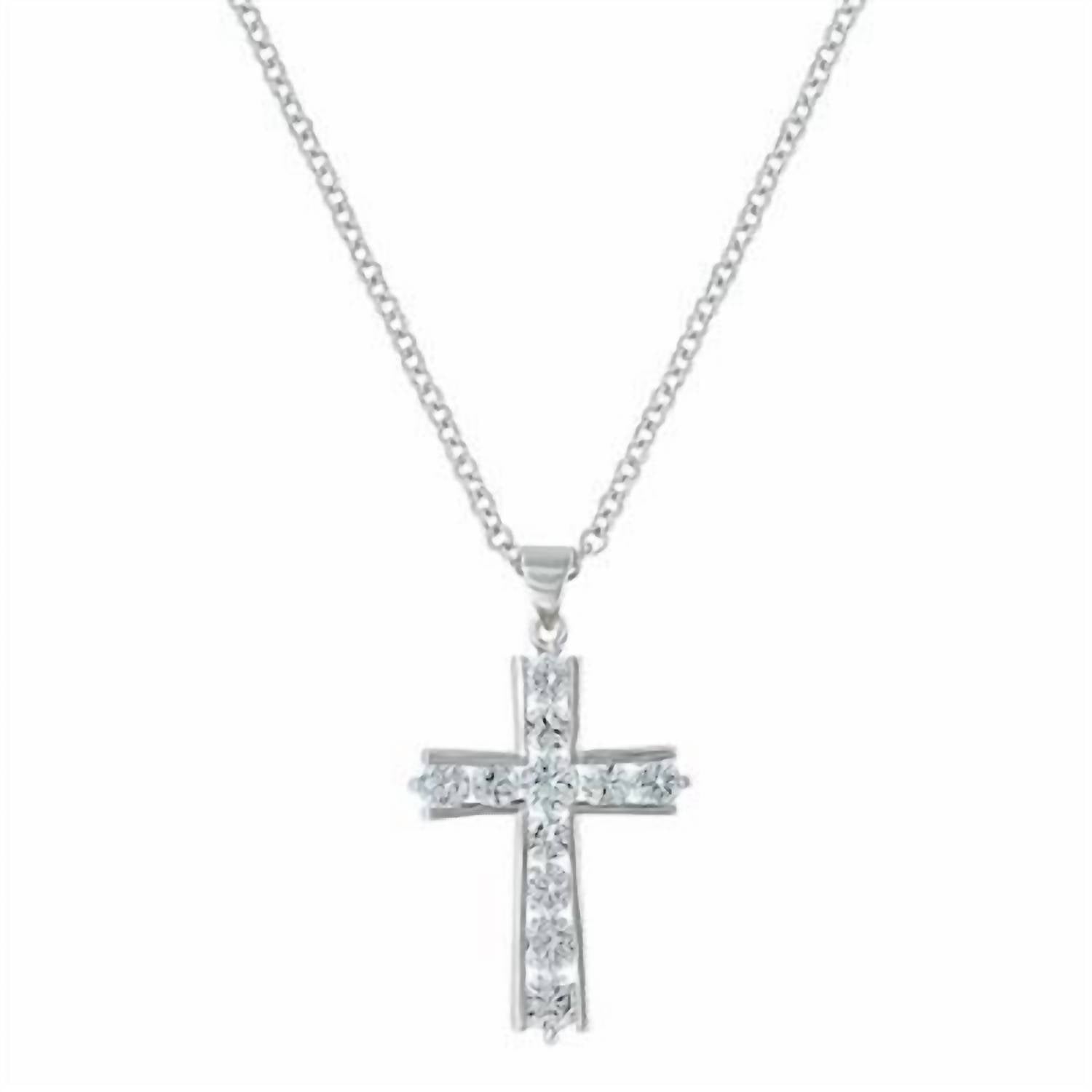 Women's Round Brilliance Cross Necklace In Silver
