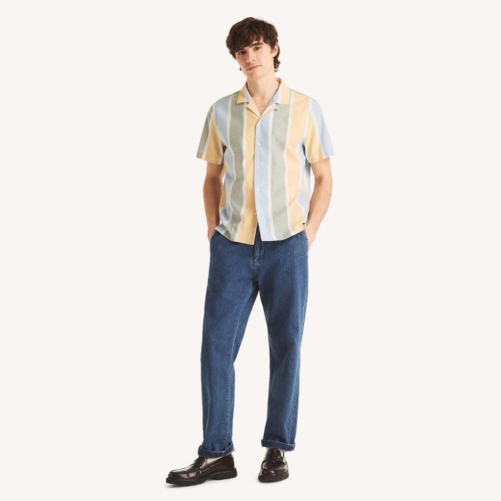 Nautica Mens Striped Short-Sleeve Camp Shirt