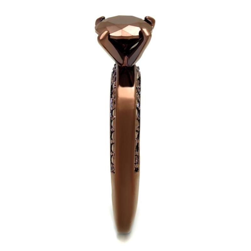 IP Coffee light Brass Ring with AAA Grade CZ in Light Coffee