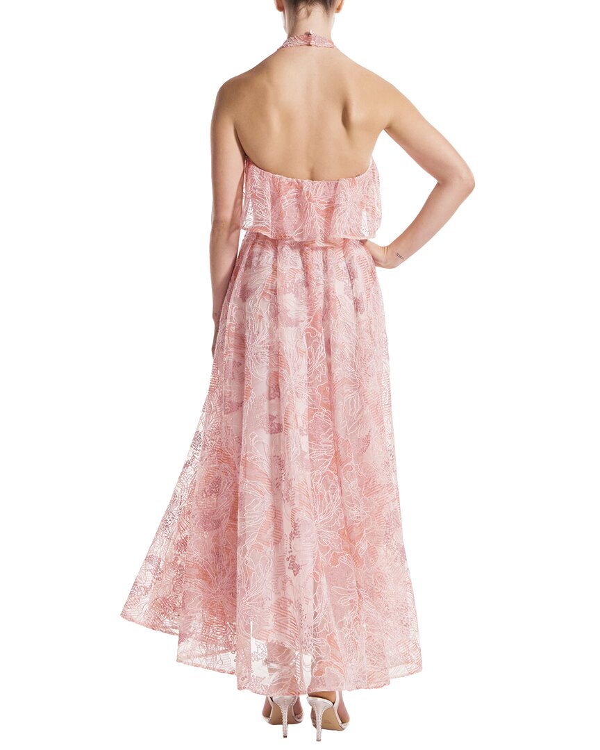 Monique Lhuillier Halter Ruffle Front Silk-Lined Cocktail Dress